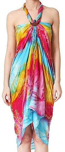 Ciffre Sarong Pareo Wickelrock Lunghi Dhoti Schal Strandtuch Batik Pailetten + Schnalle (Handwäsche)