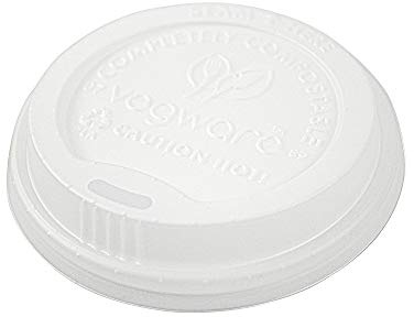 Vegware VLID89S CPLA hot cup lid (fits 10 oz.-20 oz. cup), 89 mm (Pack of 1000) | FSSC-certified food safety ensures hygienic takeaway delivery; locks in freshness and creates a tight, spill-proof barrier.
