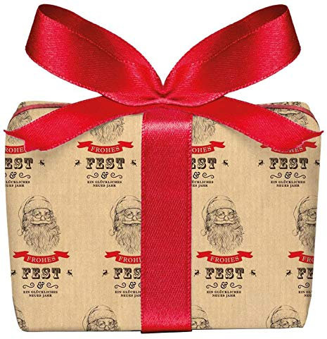 3er Set Weihnachts Geschenkpapier Bögen Weihnachtsmann Nikolaus im Vintage Packpapier Look zu Weihnachten, Adventszeit, Weihnachtspapier für Geschenke Format 50 x 70 cm