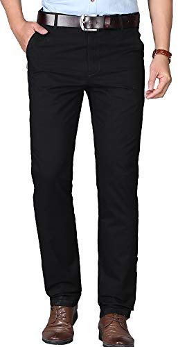 Kuson Homme Pantalon Anti-Rides Taille Haute Coton Tube Droite Décontracté Noir 48