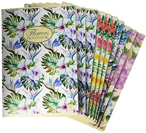 Pigna, Maxi Notizbuch Natur Blumen, A4 21x29,7 cm, innen 1R, liniert, 80 g/qm, Recyclingpapier, sortierte Themen, 10