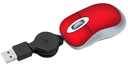 elec Space Mini USB Wired Mouse,Retractable Cable Tiny Small Mini Pocket Mouse for Children,1600 DPI Optical Compact Travel Mice with 2.3-Foot USB Cord for Laptop Computer Red