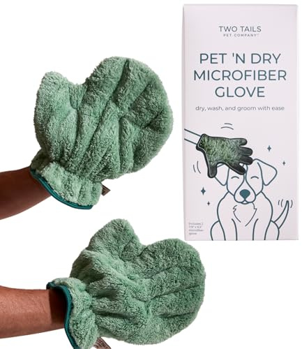 Two Tails Quick-Dry Microfiber Dog Grooming Gloves, Absorbent