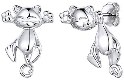 ChicSilver 925 Katze Ohrstecker für Damen und Mädchen Cute Tier Ohrstecker Kätzchenohrring mit Geschenkebox für Kinder und Jugendlichen