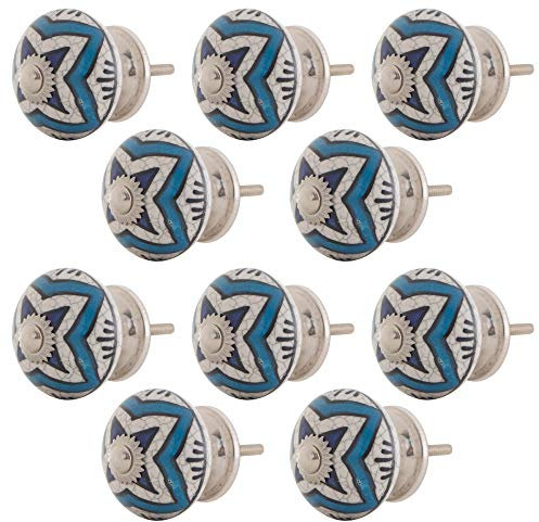 10 X Möbelknopf | Blau krakeliert | Bunt | Montur aus Edestahl silber| Möbelknöpfe 40mm Knauf | Türgriff Gewinde metrisch M3 | SAFRA Serie