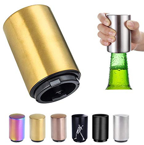 Push Down Bottle Opener,Magnetic Bottle Openers,Beer Bottle Openers for Men Automatic Bottle Opener,Beer Bottle Cap Opener Tool,Kitchen Gadgets Novelty Unique Gifts for Men(Golden)