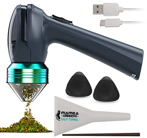 Mamba Grinder Metallgrün 1g – Elektrische Gewürzmühle, Herb Crusher, USB-aufladbar, mit Dosierhilfe und Trichterkopf zum einfachen Befüllen – Vor der Verwendung vollständig aufladen