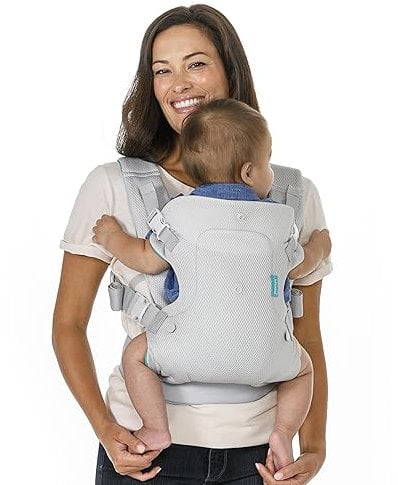 Infantino Flip Breathable 4-in-1 Light & Airy Convertible Carrier with Adjustable Waist Belt & Plush Straps, Light Grey