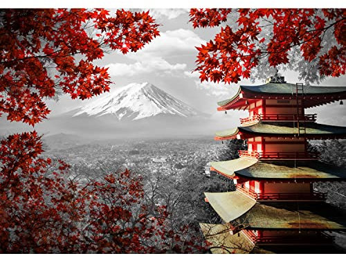 Runa Art Fototapete Japan 352 x 250 cm Vlies Tapeten XXL Moderne Wandtapete Wohnzimmer Schlafzimmer Grau Rot 9242011a