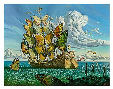 LLNN Wandkunst, Salvador Dali Gemälde Schmetterling Schiff Wandbilder für Wohnzimmer Wohnkultur Gedruckte Gemälde - Bereit zum Aufhängen 50x70cm Mit Rahmen