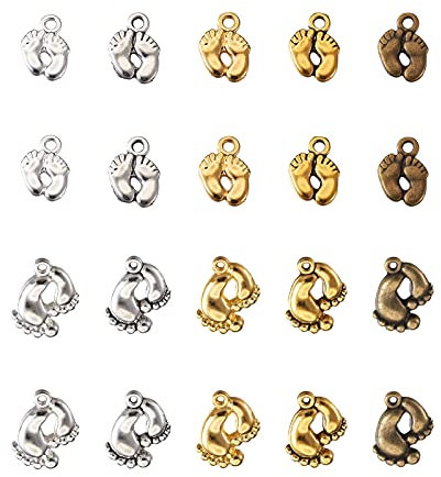 Cheriswelry 150 Stück tibetische Legierung Babyfüße Fußabdruck Charms Anhänger für DIY Schmuck Armband Halskette Ohrring Herstellung (2 Stile, 5 Farben)