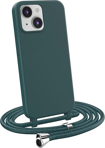 MyGadget Cover per iPhone 13 Mini - Custodia con Corda - Case con Cordino Opaca Antiurto con Laccio | Tracolla - Practical Stylish - Verde Scuro