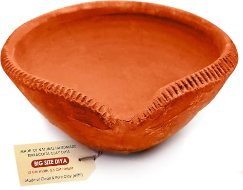 SATVIK Clay Diya Earthen Diya mit Baumwolldochten Batti Terracotta Diwali Dia Traditionelle Puja Vilakku Öllampe aus Natur Mitti Welcome Deepawali Pooja Dekoration Indische Geschenkartikel