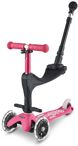 Micro Scooters - Mini Deluxe 3 en 1 Deluxe Plus - Rose | Trottinette pour Enfants | Trottinette pour Enfants | Trottinette avec Roues à LED | Trottinette pour Enfants de 3 à 5 Ans