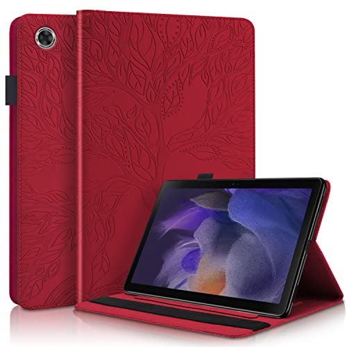 Vkooer Funda para Samsung Galaxy Tab A8 10,5 Pulgada Carcasa SM-X200 / X205 Cuero Artificial Flip Protector Cartera Cover con Función de Soporte, para Galaxy Tab A8 2021 Tableta, Rojo