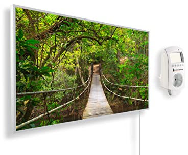 Könighaus Calefactor por Infrarrojos con Cuadro, 800 Vatios + Termostato Inteligente y Aplicación Könighaus - Estufa de Pared de Bajo Consumo - TÜV SÜD - Marco Blanco (05. Puente en la selva)