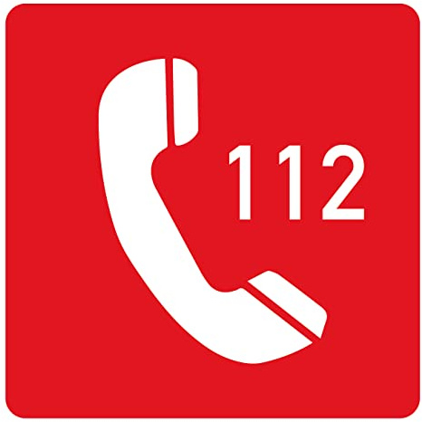 Aufkleber Rettungs Hinweis Notruf 112 Symbol Schild Folie selbstklebend rot | 5-40cm Made in Germany, Größe: 30x30cm