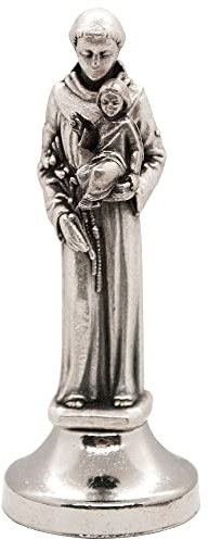 VILLAGE GIFT IMPORTERS Mini Saint Statue,Klassische christliche und katholische Figuren,Silberfarbenes Metall,Klebrige Unterseite,Religiöse Heim- und Autodekoration,Made in Italy (St. Anthony)