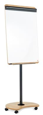 Rocada Natural, Flipchart Tisch, mit rollen, Ständer und stiftablage, Flipchart aus Holz, Trocken Abwischbar und Magnetisch, Whiteboard 67x99 cm, Höhe 160-200cm - 180º - Weiß