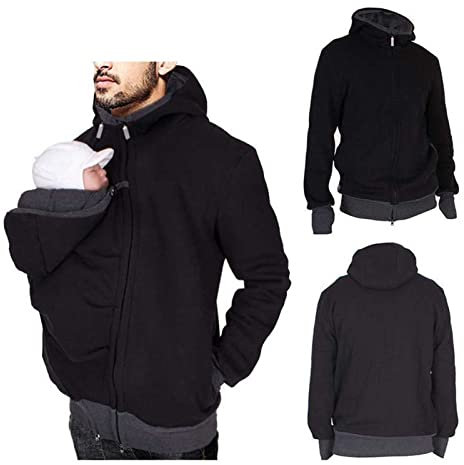 DNJKH Känguru Hoodie Multifunktions Männer Fleece Sweatshirt Hoodie Jacke Winter Warme Babytrage Mantel
