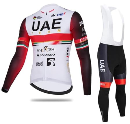 SGCIKER 2022 Team UAE Winter-Thermo-Fleece-Radtrikot-Set, Langarm-Wärmer für Herren, Fahrradhemd, MTB-Fahrradbekleidung, Trägerhose, 9D-Gelpolster (3XL)
