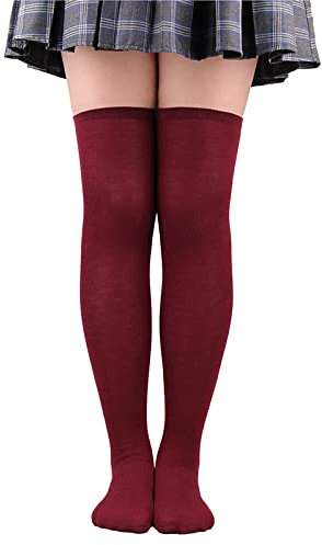 FGFD&OU Calzini da Ginocchio Coscia da Donna Calze Sopra il Ginocchio Calzini Lunghi Termici Calze Natalizie Calze Stivali Calze di Coscia Alta Retro per Lady e Ragazze (Una paia-Vino Rosso)