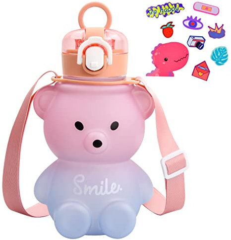 Xzeemo Niños Botella de Agua con Pajita 800ML, Botella Agua Niños Sin BPA, Sin Fugas, Botella de Agua Deportiva con Pajita, Reutilizable Botella Agua Deporte para Niños, Deporte, Escuela (C)
