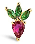 SINGULARU - Pendiente Suelto Tropical Strawberry. Fresa en Plata de Ley 925 con Acabado en Baño de Oro de 18 kt. Cierre tuerca a presión. Joyas para Mujer