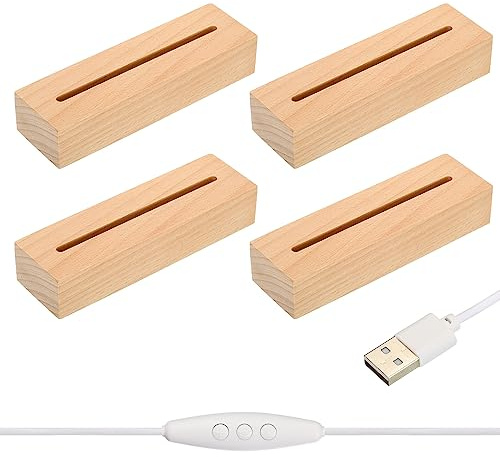 PATIKIL 4 Pcs Wooden Light Stand Base 5.9, 16 Colors LED Lights Display Base 1.5Meter Line Length with USB Cable for Acrylic Night Light 3D Crystal Glass Resin Art, Square