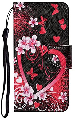 Lederhülle für Samsung Galaxy A25 5G Hülle Leder Handyhülle Flip Case PU Tasche Wallet Schutzhülle Bookstyle Ständer Kartensätze Magnetisch Handytasche für Samsung Galaxy A25 5G Handy Hülle rotes Herz