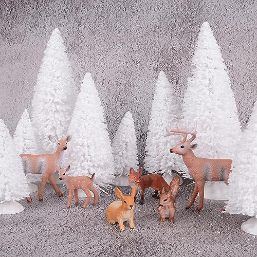 GEBETTER 14 Stück Weihnachten Mini Figuren Weihnachtsbaum Künstlich Ornament Miniatur Tannenbaum Hirsche Hase Fuchs Eichhörchen Rentier Klein Weihnachtsfiguren Weihnachtsschmuck zum Basteln Xmas