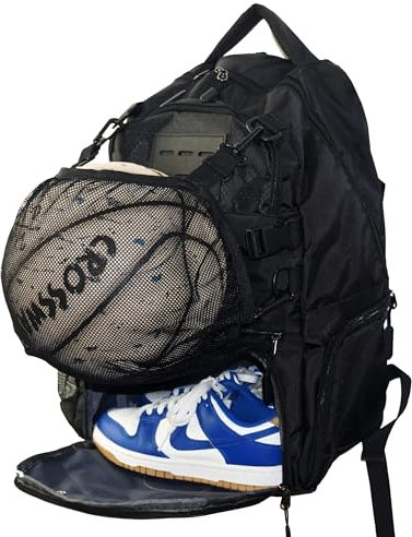 CAFINY Sac de sport avec compartiment à chaussures, filet à balles et compartiment rembourré pour ordinateur portable de 15,6 , pour ranger les ballons de basket, ballons de football et autres balles