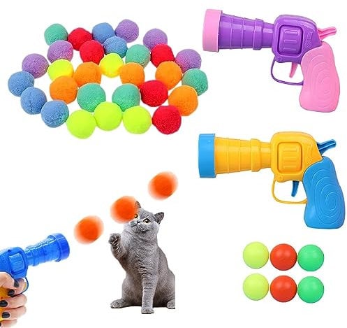 KASESSS 2Stück Katzen Plüschball Schießpistole, Kreatives Plüschball-Schießpistole für Kätzchen, Interaktives Launch-Training, Katzenspielzeug Bälle Launch für Haustier Katzen Training Verfolgungsjagd