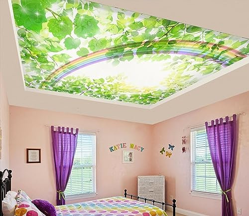 Anpassen 3D Tapete Wandbilder Grünpflanzen Kinder Tapete Karikatur Regenbogen Große Tapete Wandbilder für Wände Wohnzimmer, Schlafzimmer Dekoration 350x245cm