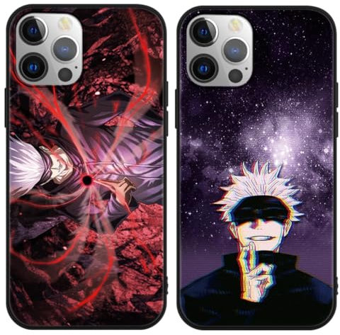 2 Stück Handyhülle für Apple iPhone 15 PRO Hülle 6.1'' Anime Hülle Gojo Satoru Itadori Yuji mit Manga Muster Matt Schwarz Schutzhülle Stoßfest TPU Silikon Case für iPhone 15 PRO, 3