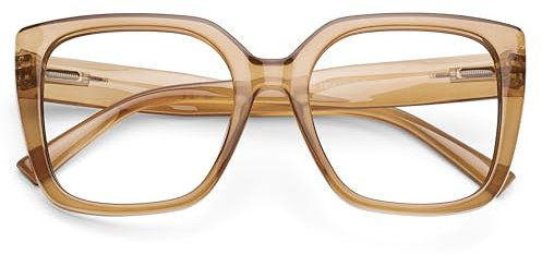 DOOViC Large Lens Reading Glasses 1.5 Blue Light Blocking Womens Oversized Square Brown Frame Readers