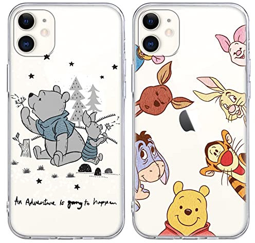 FGIAZDU 2 Pack Anime Phone Case for iPhone 12/12 Pro,Cute Bear Tiger Cartoon Cover Aesthetic Character Cases for Girls Boys Women Kids,Soft TPU Shockproof Protective Funda for iPhone 12 6.1 Clear