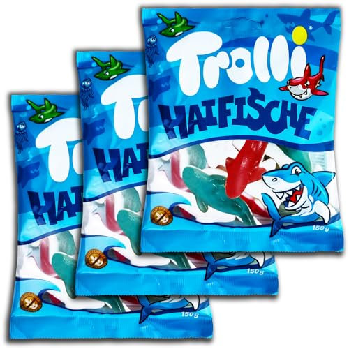 3 er Pack Trolli Haifische 3 x 150g Haie aus Fruchtgummi und Schaumzucker