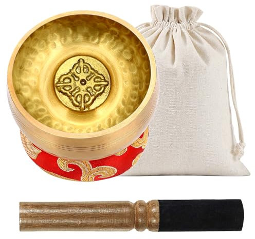 Bncxdc Klangschale, tibetische klangschale klein, klangschalen set mit Anschläger und Kissen, Ideal für den Einsatz während der Meditation Yoga Chakren, Einzigartige Geschenke für Erwachsene