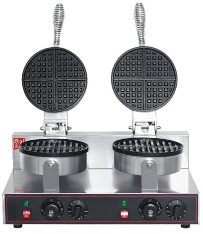 Double-Head Belgian Waffle Maker Commercial Electric Round Waffle Maker Machine Temperature And Time Control Double-Sided Uniform Heating For Fluffy Golden Waffles 2000 W