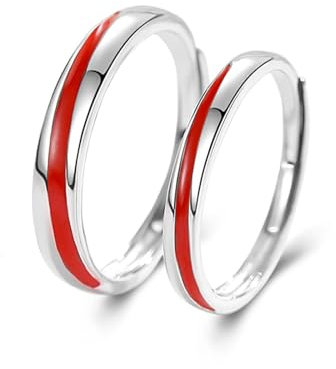 BCughia Anello con Filo Rosso, Set Anelli Argento 925 Linea Rossa Anello Fidanzamento Donna Anelli Matrimonio per Uomo e Donna Regolabile