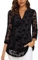 Vafoly Damen Bluse Schwarz mit Blumen: Tunika 3/4 Ärmel - V-Ausschnitt - Business Casual Shirt Sommer Mode Damen 2024 Beflockte Schwarze Blumen 3XL