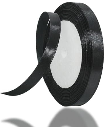 Black Satin Ribbon 10mm for Gift Wrapping, Crafting, Cake Decoration, Hair Bows - 22M Polyester Fabric for Christmas, Wedding Car Decor