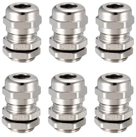 ORTAVA 6 Stück Kabelverschraubung M20, Kabelverschraubung, Kabeldurchführung Wasserdicht, PG13,5-Kabelverbinder Hergestellt Aus Hochwertigem Messing, für 6–12 mm Kabelanschluss