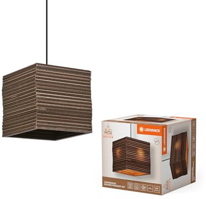 LEDVANCE Pendelleuchte Decor Cardboard Square braun aus Wellpappe, leicht, E27, 250 mm Durchmesser, Leuchtenschirm aus recyceltem Material, nachhaltig durch austauschbare Lichtquelle, einfache Montage