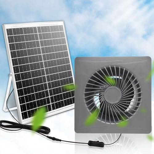 Oniissy Kit de ventilateur à panneau solaire, 12 V, étanche, extracteur d'air, équipement de ventilation extérieure, mini ventilateur pour serre, animal de compagnie, chien, poulailler (20,3 cm)