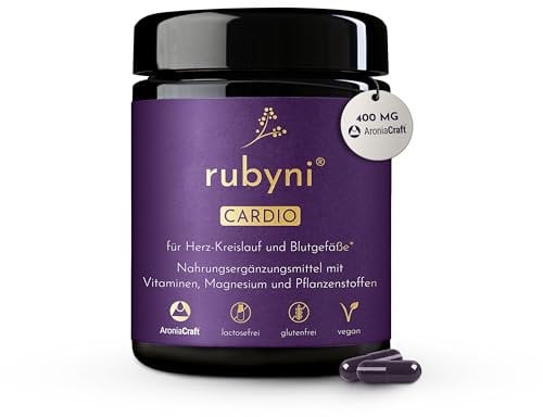 rubyni® CARDIO für Herz-Kreislauf & Blutgefäße (140 Kapseln) • Natürliches Vitamin B1 (Thiamin) zum Erhalt der normalen Herzfunktion • B-Vitamine, Coenzym Q10, Traube, Bio Aronia • Vegan