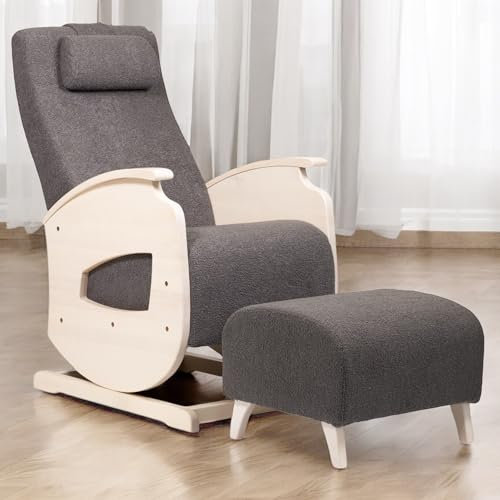 NeiLux Design Schaukelstuhl – Handgefertigter Schaukelsessel mit Hocker – Gemütlicher Schwingsessel mit Armlehnen für Wohnzimmer, Schlafzimmer & als Lesesessel – Relax Sessel