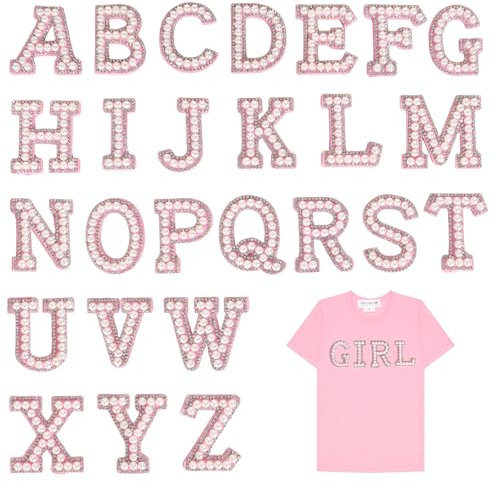 26Pcs Pearl Rhinestone Letter Patches, Pearl Letter Patches Self Adhesive A-Z,Rhinestone Iron On Patch,Rhinestone Alphabet Appliques for Clothes,DIY Craft Supply,Fabric