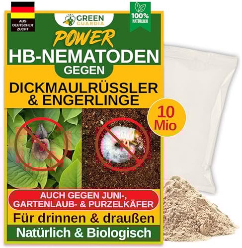 GREEN GUARDIA Power HB-Nematoden gegen Dickmaulrüssler & Engerlinge - 10 Mio. (20m²) - biologische Schädlingsbekämpfung, umweltfreundlich, chemiefrei.Einfach anzuwenden & Sicher für Mensch&Tier